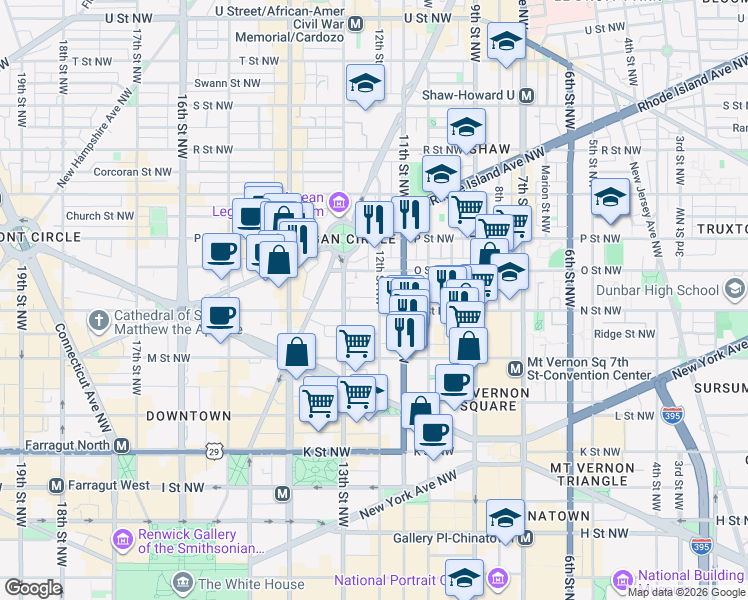 map of restaurants, bars, coffee shops, grocery stores, and more near 101 Independence Avenue Southeast in Washington