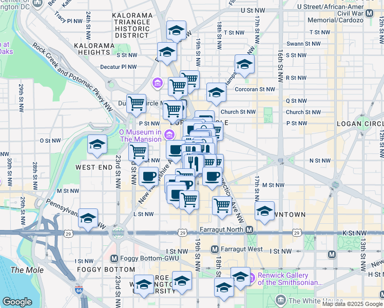 map of restaurants, bars, coffee shops, grocery stores, and more near 101 Independence Avenue Southeast in Washington