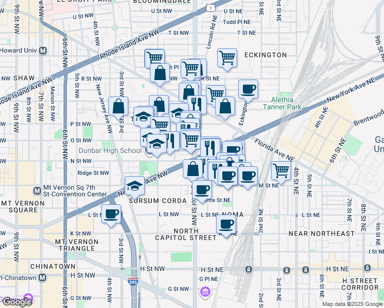 map of restaurants, bars, coffee shops, grocery stores, and more near 101 Independence Avenue Southeast in Washington