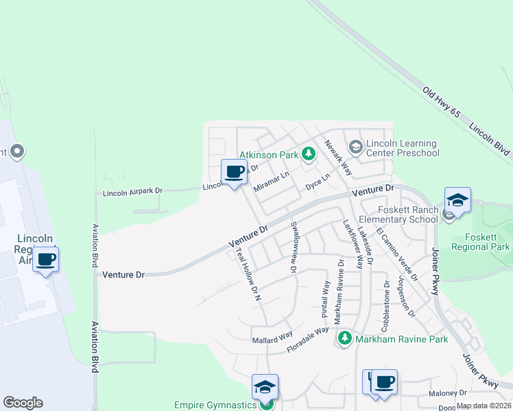 map of restaurants, bars, coffee shops, grocery stores, and more near 1730 La Guardia Circle in Lincoln