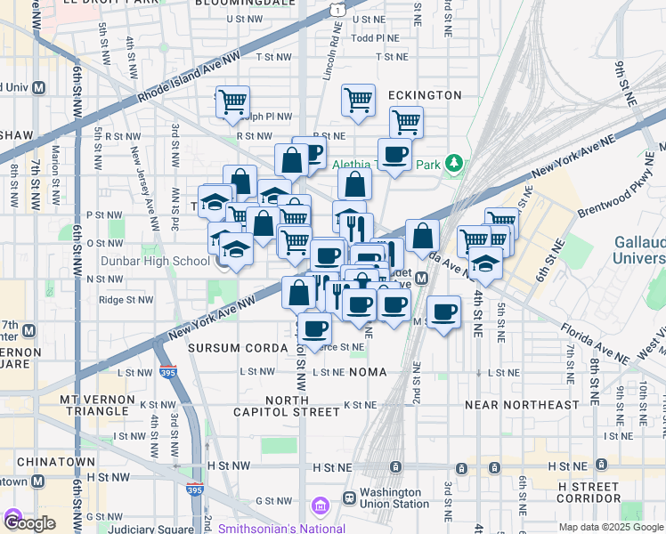 map of restaurants, bars, coffee shops, grocery stores, and more near 101 Independence Avenue Southeast in Washington