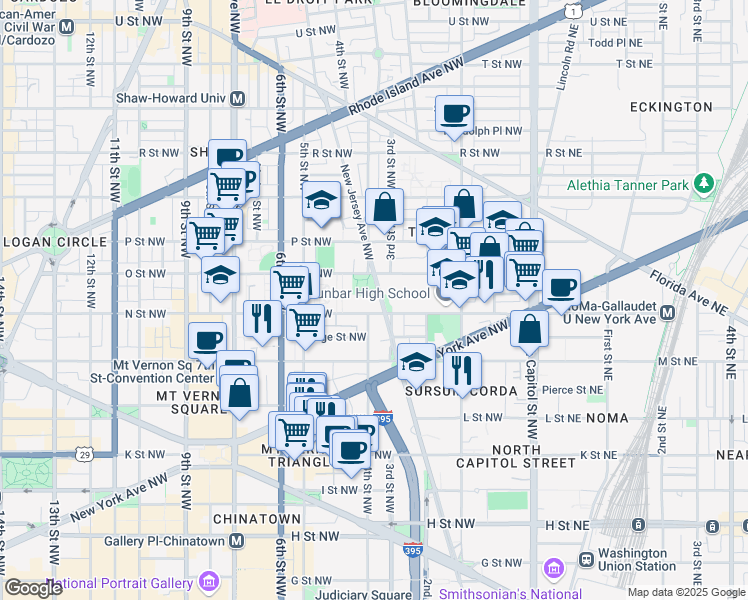 map of restaurants, bars, coffee shops, grocery stores, and more near 101 Independence Avenue Southeast in Washington