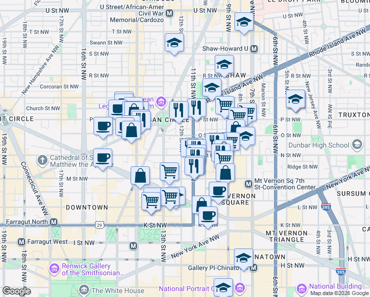 map of restaurants, bars, coffee shops, grocery stores, and more near 101 Independence Avenue Southeast in Washington