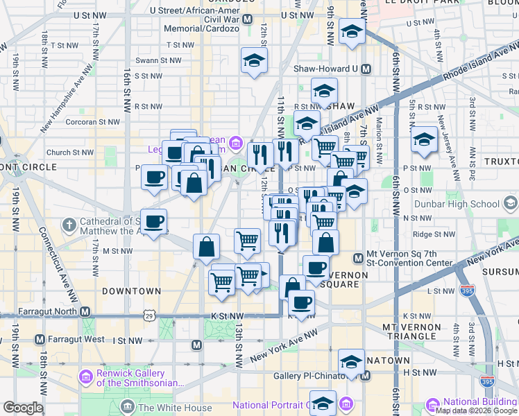 map of restaurants, bars, coffee shops, grocery stores, and more near 101 Independence Avenue Southeast in Washington
