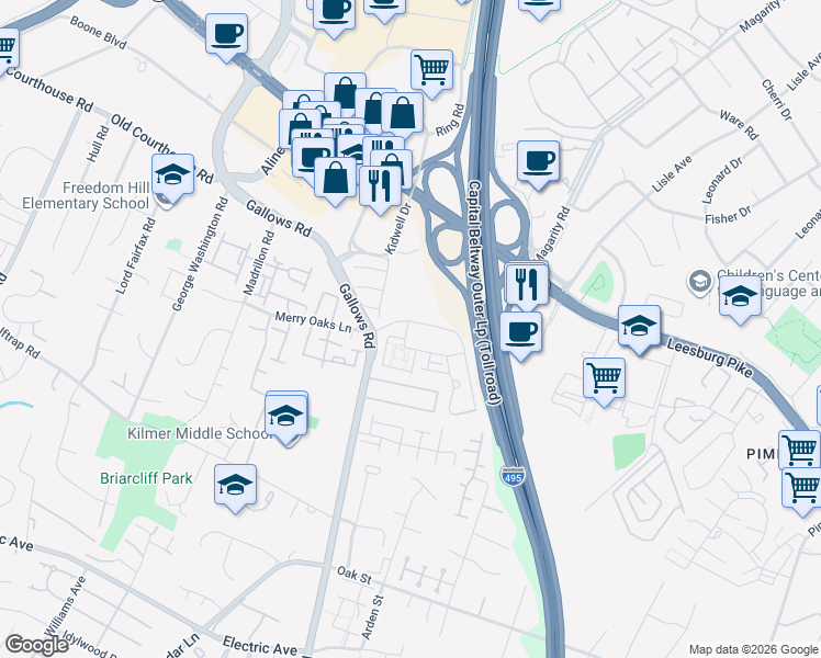 map of restaurants, bars, coffee shops, grocery stores, and more near 8060 Crianza Place in Vienna