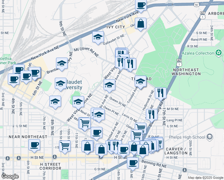 map of restaurants, bars, coffee shops, grocery stores, and more near 101 Independence Avenue Southeast in Washington