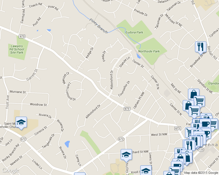 map of restaurants, bars, coffee shops, grocery stores, and more near 2143 Deed Court in Vienna