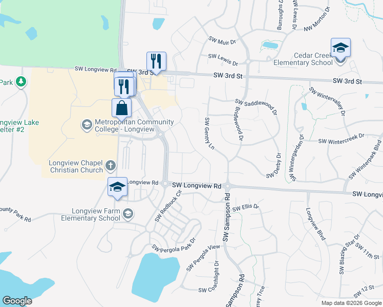 map of restaurants, bars, coffee shops, grocery stores, and more near 605 Southwest Haverford Road in Lee's Summit
