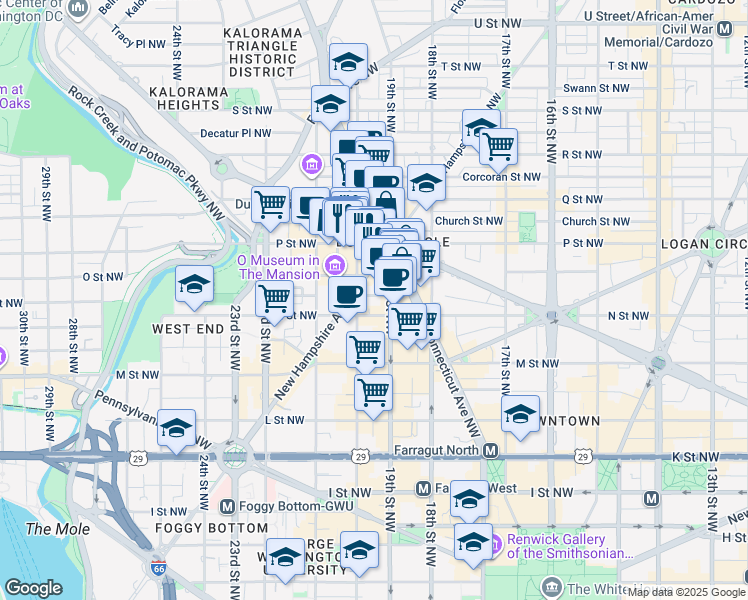 map of restaurants, bars, coffee shops, grocery stores, and more near 101 Independence Avenue Southeast in Washington