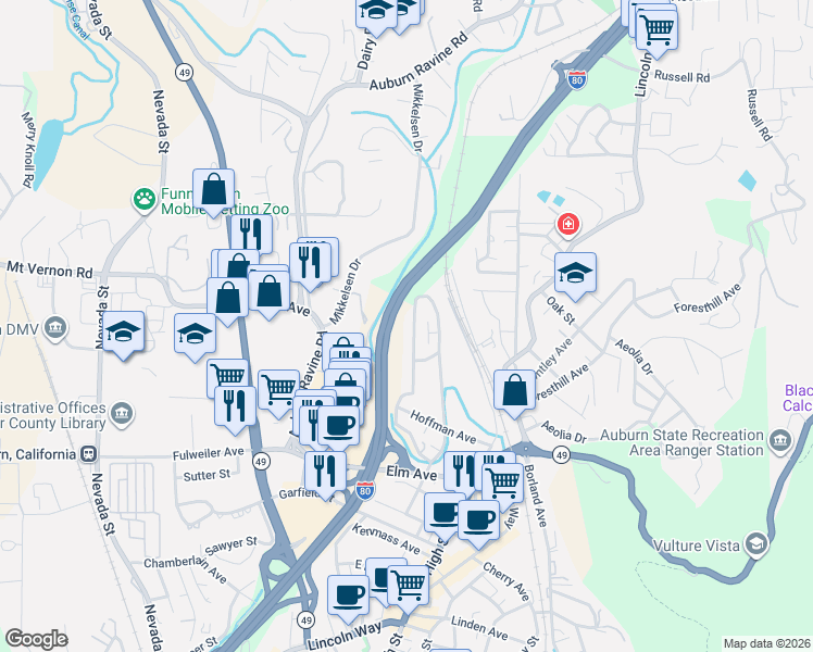 map of restaurants, bars, coffee shops, grocery stores, and more near 567 Landis Circle in Auburn