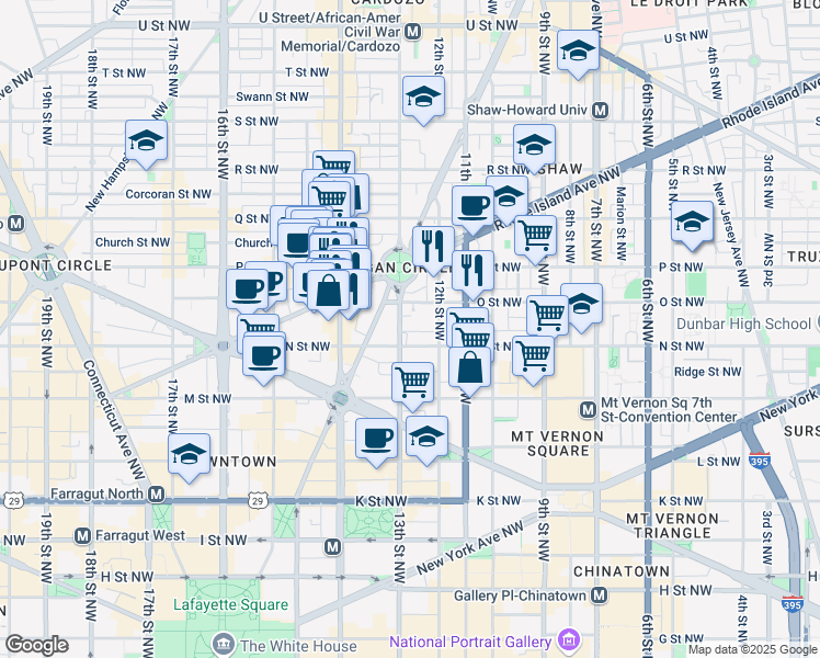 map of restaurants, bars, coffee shops, grocery stores, and more near 1311 13th Street Northwest in Washington