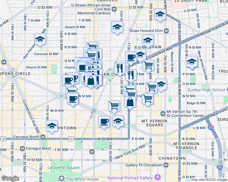 map of restaurants, bars, coffee shops, grocery stores, and more near 1311 13th Street Northwest in Washington