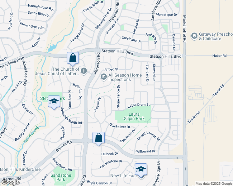 map of restaurants, bars, coffee shops, grocery stores, and more near 5176 Stone Fence Drive in Colorado Springs