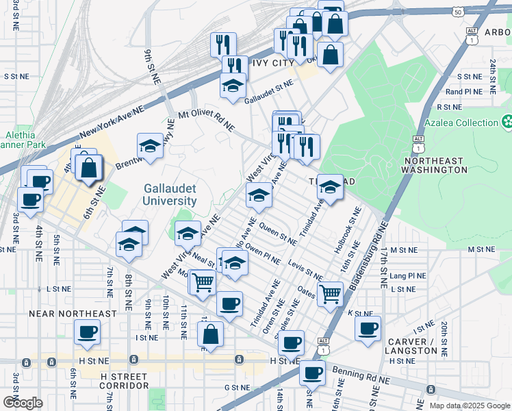 map of restaurants, bars, coffee shops, grocery stores, and more near 101 Independence Avenue Southeast in Washington