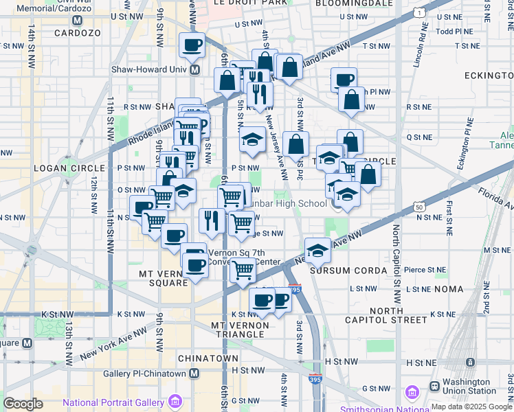 map of restaurants, bars, coffee shops, grocery stores, and more near 101 Independence Avenue Southeast in Washington