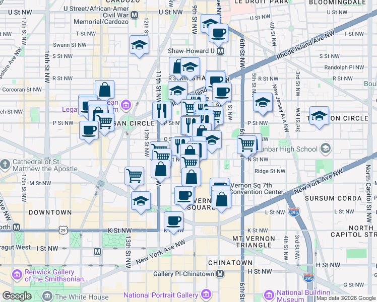 map of restaurants, bars, coffee shops, grocery stores, and more near 101 Independence Avenue Southeast in Washington