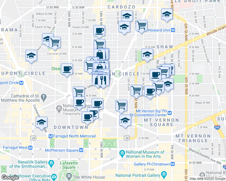 map of restaurants, bars, coffee shops, grocery stores, and more near 101 Independence Avenue Southeast in Washington