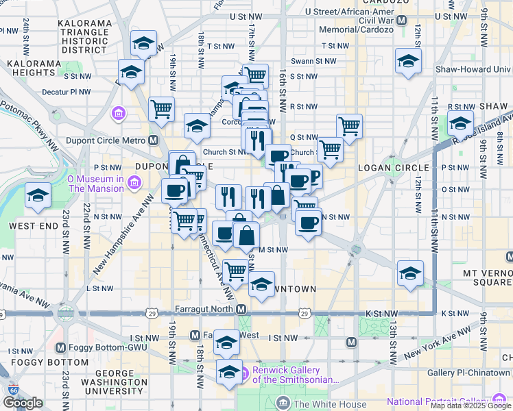 map of restaurants, bars, coffee shops, grocery stores, and more near 101 Independence Avenue Southeast in Washington