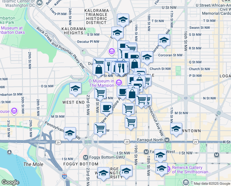 map of restaurants, bars, coffee shops, grocery stores, and more near 101 Independence Avenue Southeast in Washington