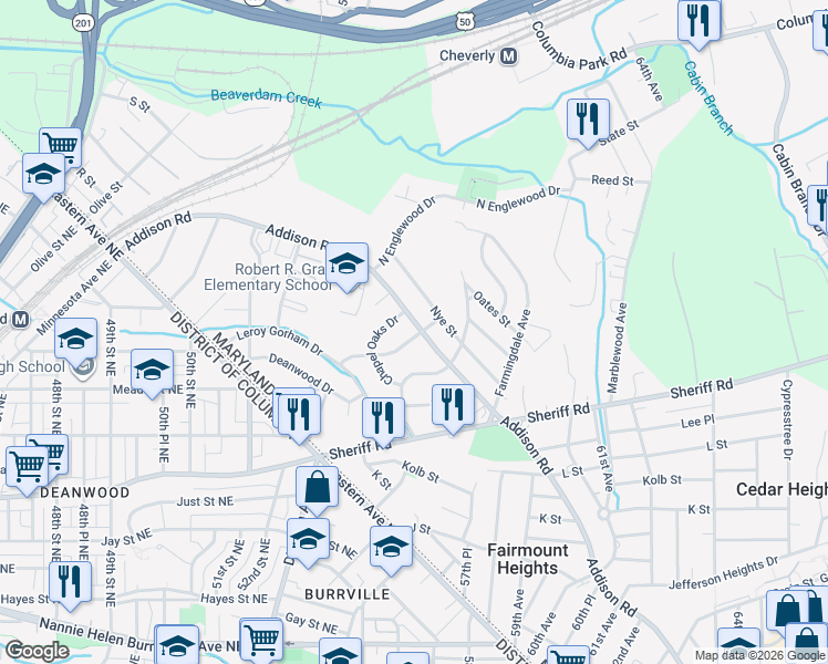 map of restaurants, bars, coffee shops, grocery stores, and more near 101 Independence Avenue Southeast in Washington