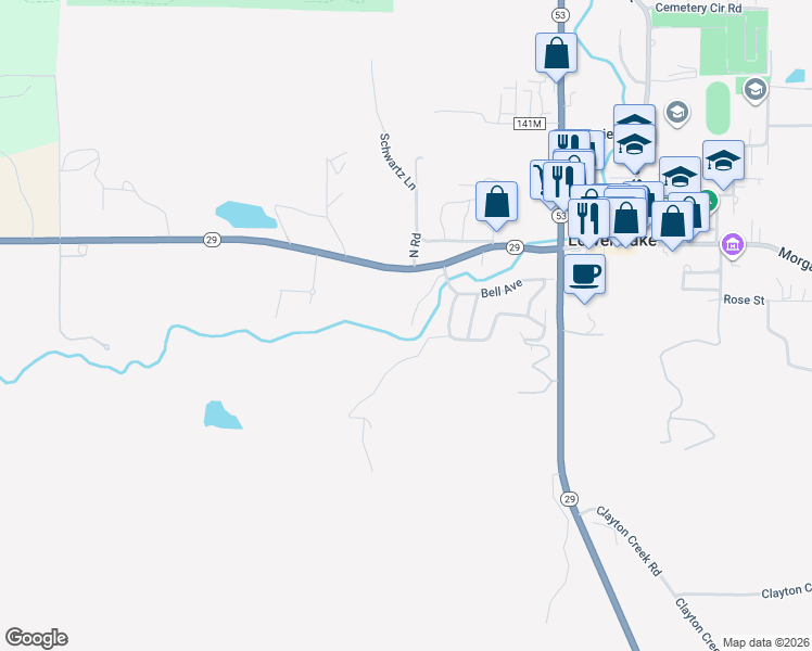 map of restaurants, bars, coffee shops, grocery stores, and more near 9557 California 29 in Lower Lake