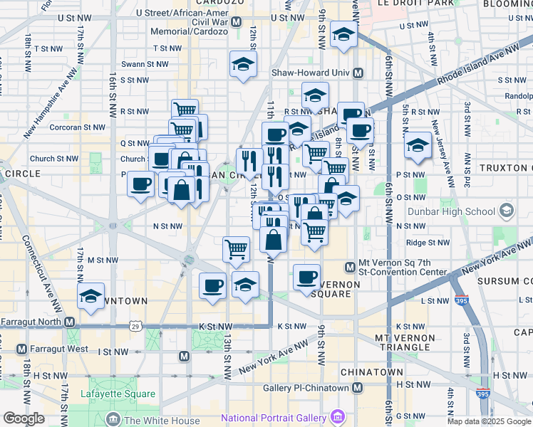 map of restaurants, bars, coffee shops, grocery stores, and more near 1318 11th Street Northwest in Washington
