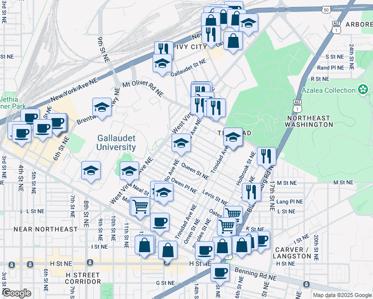 map of restaurants, bars, coffee shops, grocery stores, and more near 101 Independence Avenue Southeast in Washington