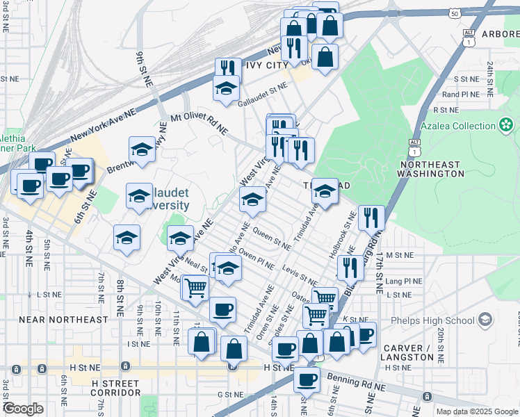 map of restaurants, bars, coffee shops, grocery stores, and more near 101 Independence Avenue Southeast in Washington