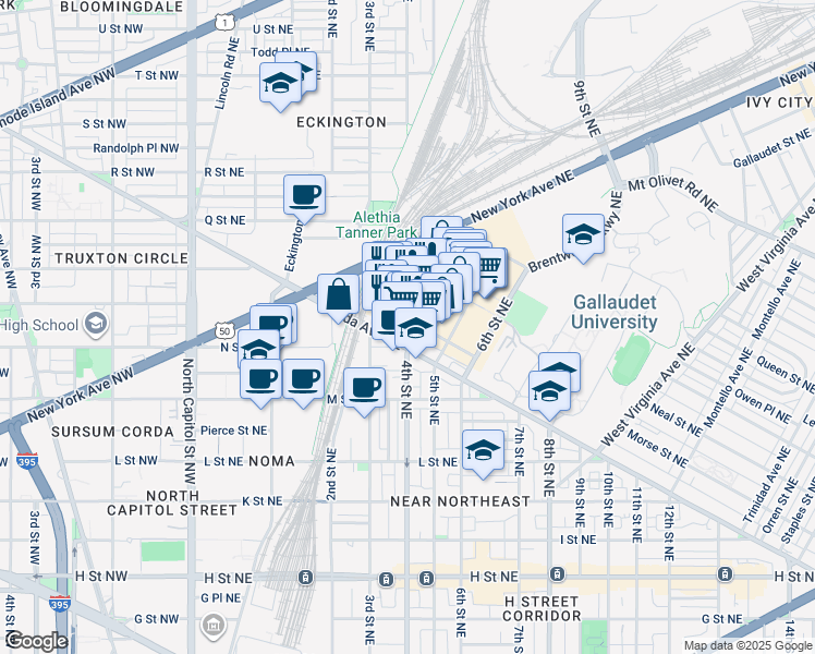 map of restaurants, bars, coffee shops, grocery stores, and more near 101 Independence Avenue Southeast in Washington