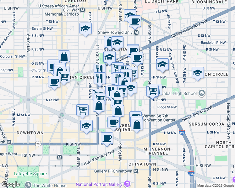 map of restaurants, bars, coffee shops, grocery stores, and more near 1316 9th Street Northwest in Washington