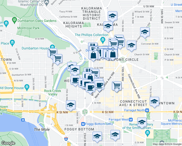 map of restaurants, bars, coffee shops, grocery stores, and more near 1318 22nd Street Northwest in Washington