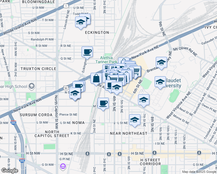 map of restaurants, bars, coffee shops, grocery stores, and more near 320 Florida Avenue Northeast in Washington