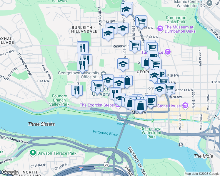 map of restaurants, bars, coffee shops, grocery stores, and more near in Washington