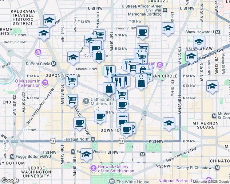 map of restaurants, bars, coffee shops, grocery stores, and more near 101 Independence Avenue Southeast in Washington