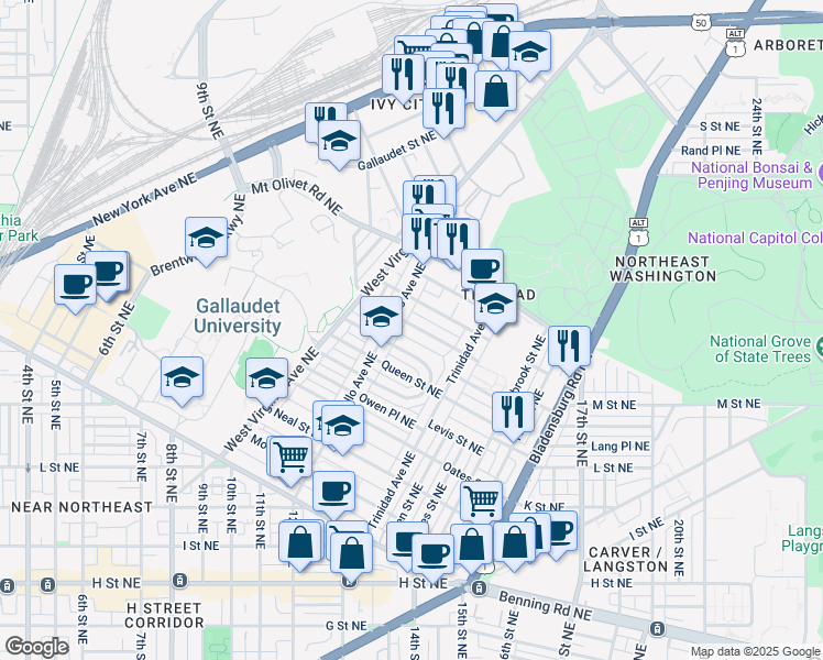 map of restaurants, bars, coffee shops, grocery stores, and more near 101 Independence Avenue Southeast in Washington