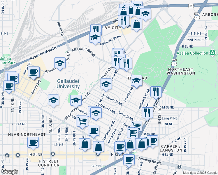 map of restaurants, bars, coffee shops, grocery stores, and more near 101 Independence Avenue Southeast in Washington
