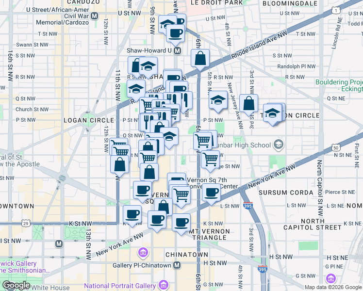 map of restaurants, bars, coffee shops, grocery stores, and more near 101 Independence Avenue Southeast in Washington