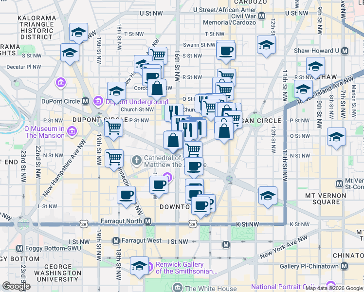 map of restaurants, bars, coffee shops, grocery stores, and more near 101 Independence Avenue Southeast in Washington