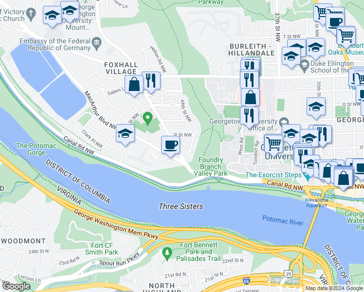 map of restaurants, bars, coffee shops, grocery stores, and more near 101 Independence Avenue Southeast in Washington