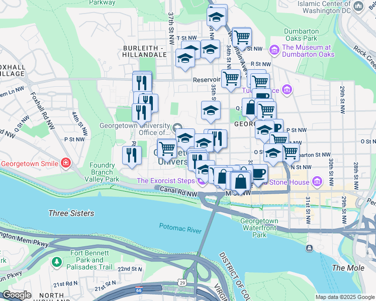 map of restaurants, bars, coffee shops, grocery stores, and more near 1407 37th Street Northwest in Washington