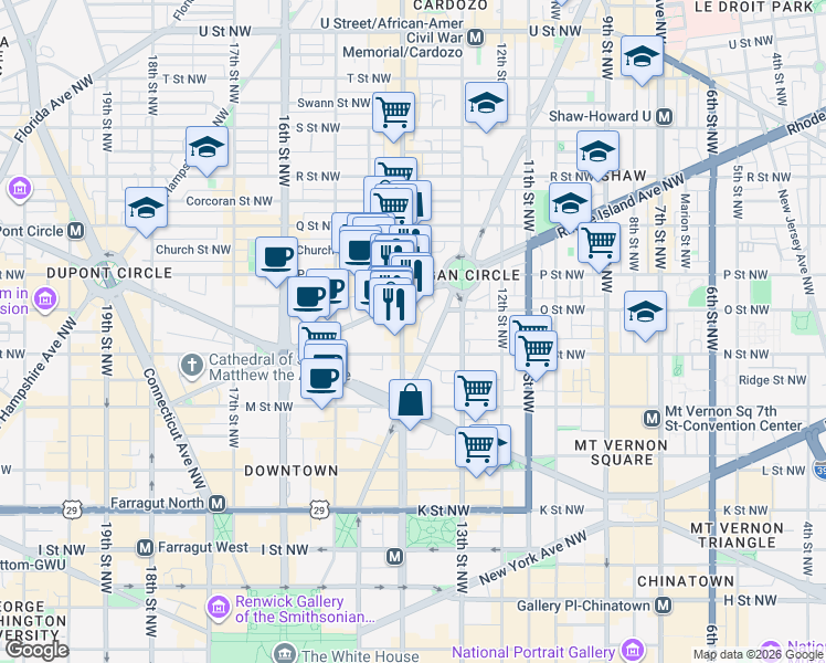 map of restaurants, bars, coffee shops, grocery stores, and more near 101 Independence Avenue Southeast in Washington