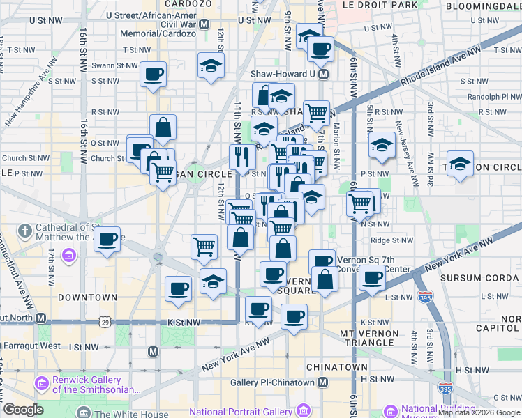 map of restaurants, bars, coffee shops, grocery stores, and more near 101 Independence Avenue Southeast in Washington