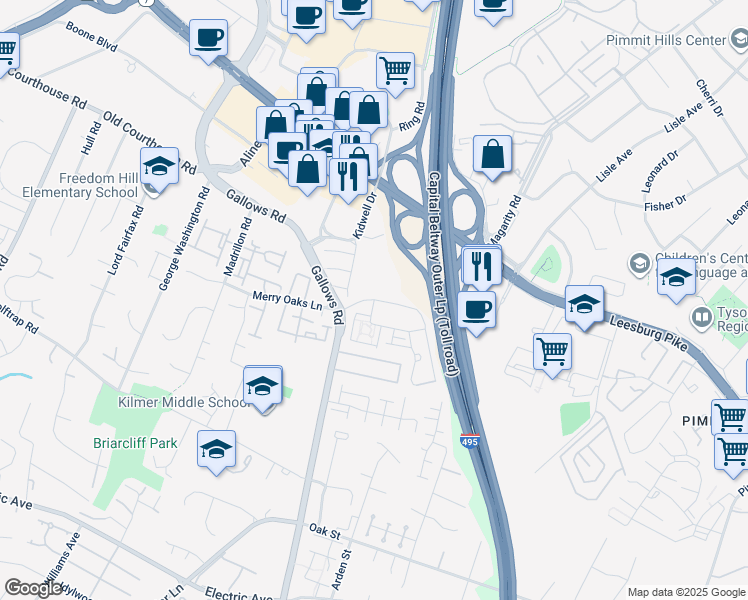 map of restaurants, bars, coffee shops, grocery stores, and more near 8105 Crianza Place in Vienna