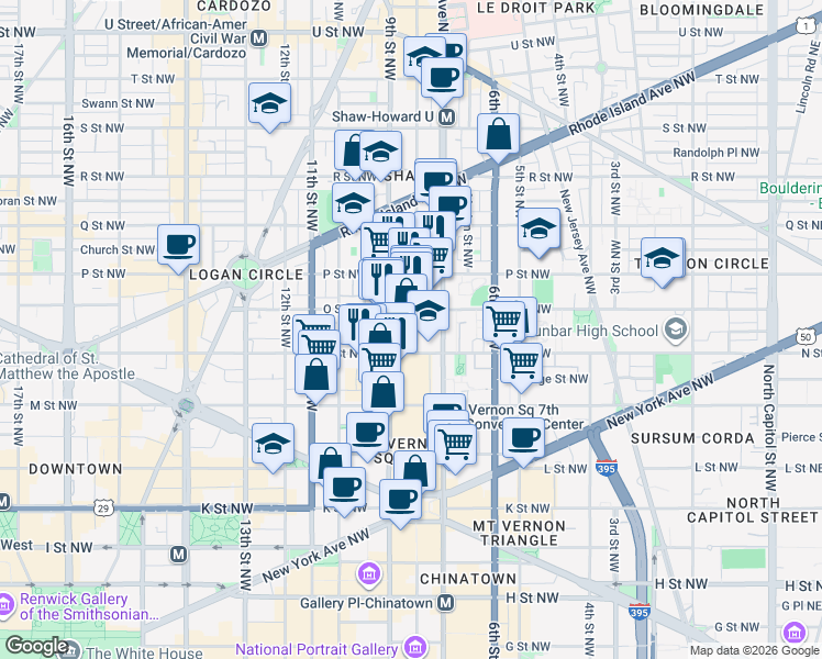map of restaurants, bars, coffee shops, grocery stores, and more near 101 Independence Avenue Southeast in Washington