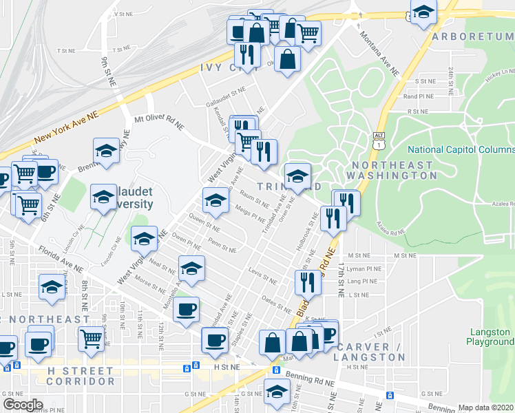 map of restaurants, bars, coffee shops, grocery stores, and more near 101 Independence Avenue Southeast in Washington