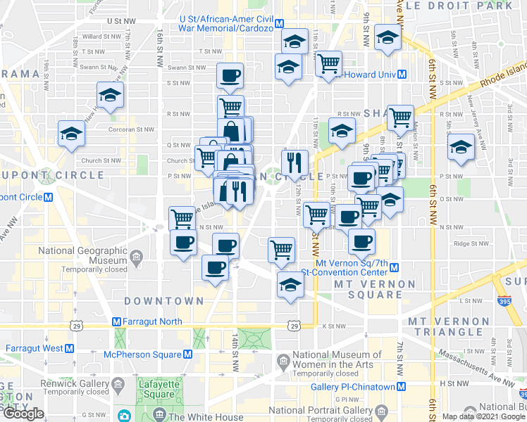 map of restaurants, bars, coffee shops, grocery stores, and more near 101 Independence Avenue Southeast in Washington