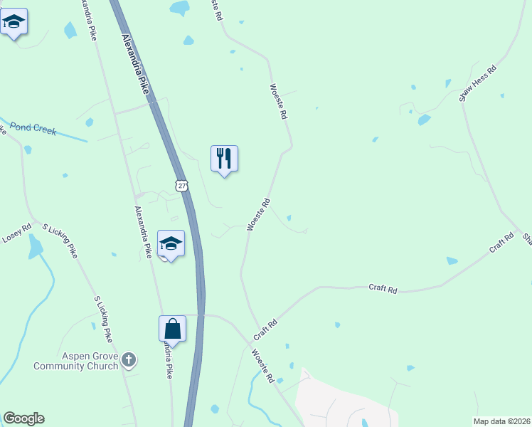 map of restaurants, bars, coffee shops, grocery stores, and more near 10581 Woeste Road in Alexandria