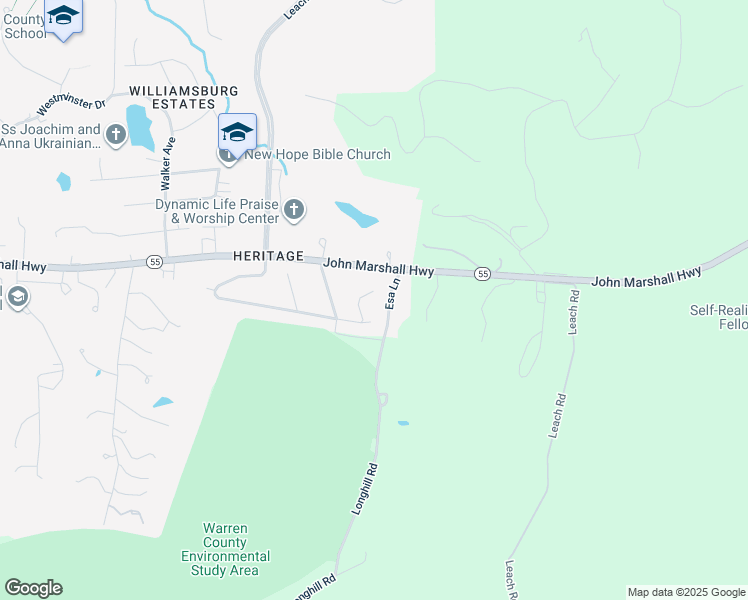 map of restaurants, bars, coffee shops, grocery stores, and more near 36 Mount Vernon Court in Front Royal