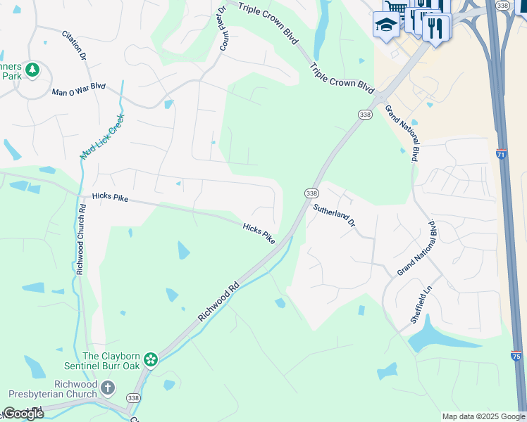 map of restaurants, bars, coffee shops, grocery stores, and more near 830 Hicks Pike in Walton