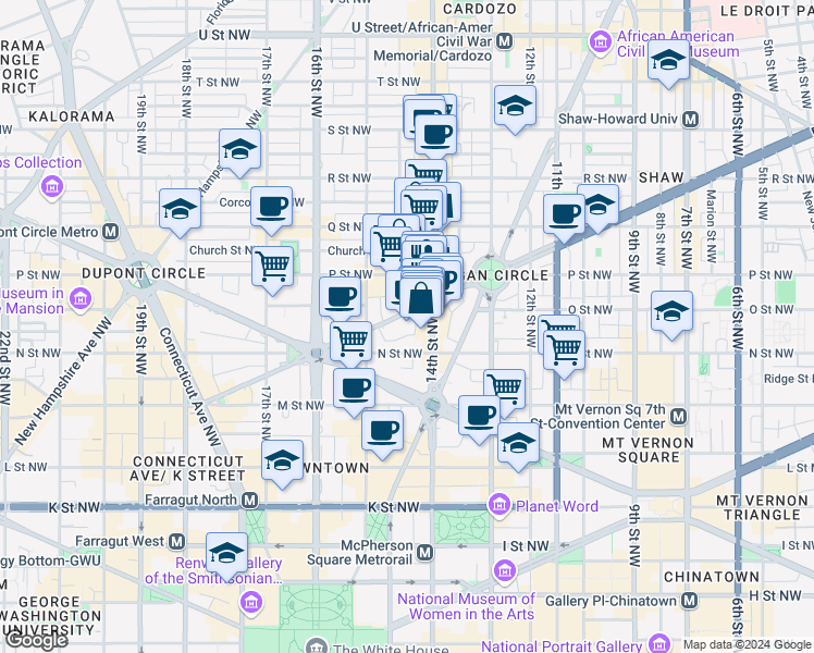map of restaurants, bars, coffee shops, grocery stores, and more near 1430 Rhode Island Avenue Northwest in Washington